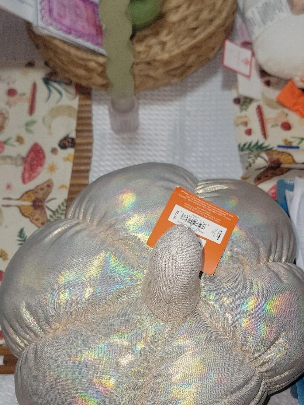 Iridescent Plush Pumpkin Pillow 12.5 Inches